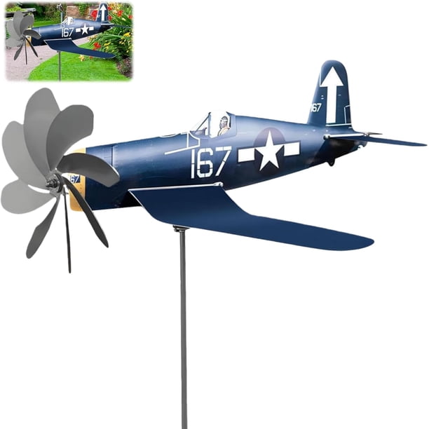 Giroscopio viento metal cinético avión guerra boca tiburón veleta jardín césped