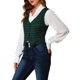 thumbnail image 4 of INSPIRE CHIC Chaqueta sin mangas a cuadros elástica asimétrica con botones y cintura fruncida en V para mujer S Verde, 4 of 8