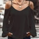 thumbnail image 1 of Plus Size Casual T-shirt, Women's Plus Solid Eyelet Embroidered Lantern Sleeve V Neck Cold Shoulder Slight Stretch T-shirt, 1 of 3