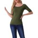 thumbnail image 1 of INSPIRE CHIC Camisetas de Mujer para Regreso a Clases con Cuello de Barco, Mangas Medias, Ajustadas, Suaves, Talla XL, Verde Militar, 1 of 6