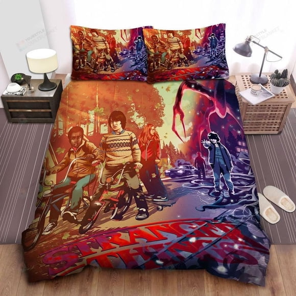 Stranger Things Characters In Animation Quilt Duvet Cover Set Double3-Piece Bedding Set