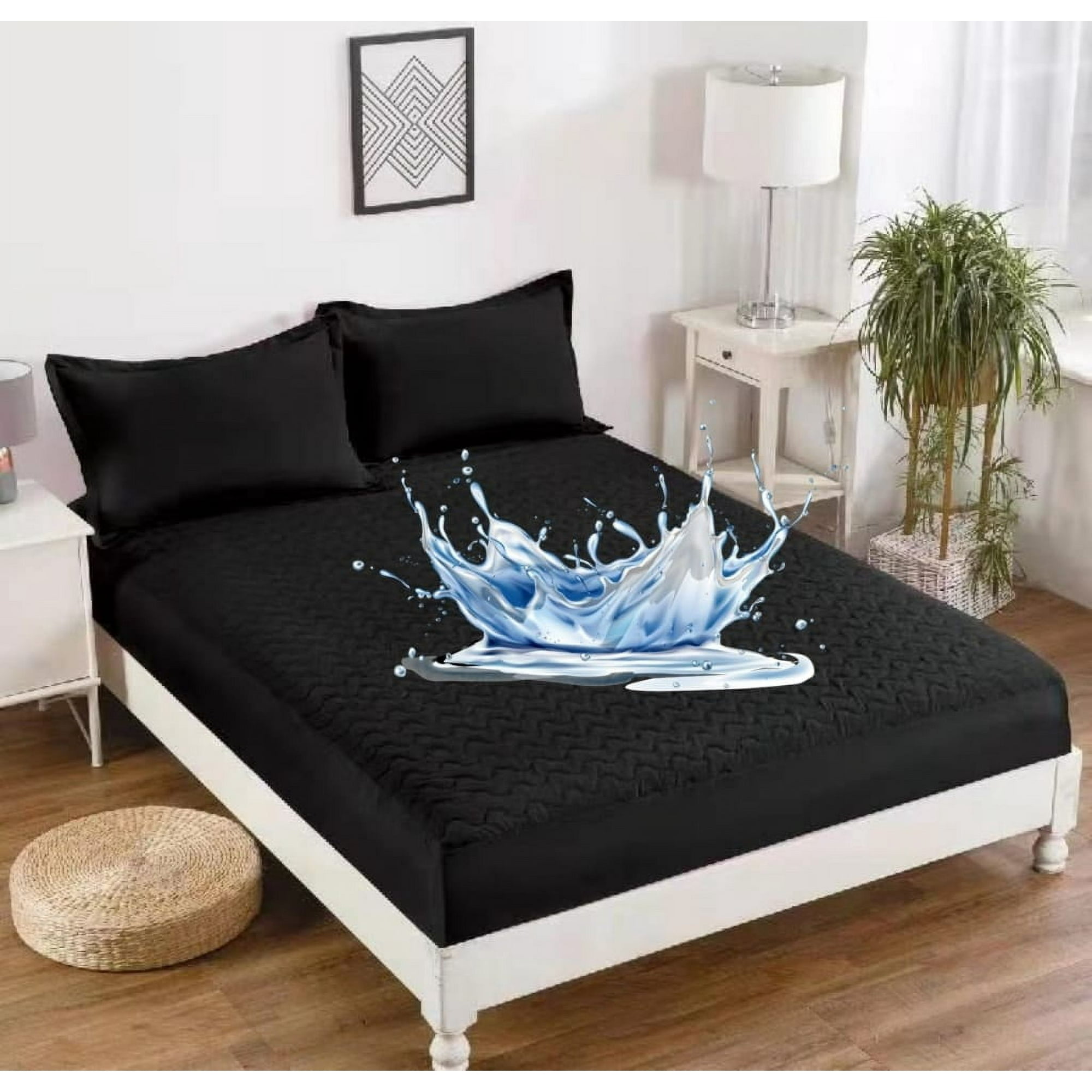 Aladdins Shop - Cubrecolchon Forro Impermeable Para Cama King Color Negro