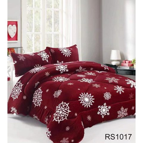 Aladdins Shop - Cobertor De Invierno De Plush Y Chiporro 2 Plazas Burdeo Copos De Nieve