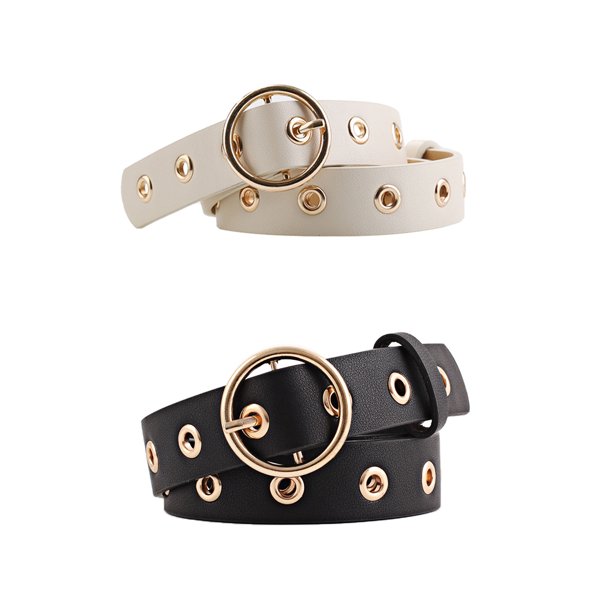 Cinturón de Ojales de Cuero Sintético para Mujer de INSPIRE CHIC con Hebilla de Pin de Un Solo Diente y Tachuelas para Jeans 104cm/40.94" Negro y Beige