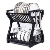 Genérico - Escurridor De Platos 2 Niveles Plástico Negro Organizador