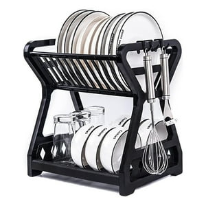 Genérico - Escurridor De Platos 2 Niveles Plástico Negro Organizador