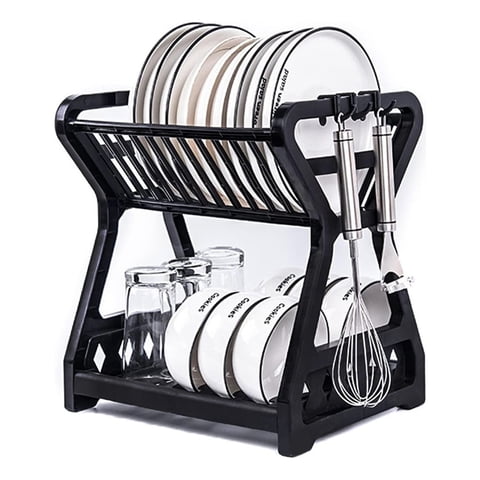 Genérico - Escurridor De Platos 2 Niveles Plástico Negro Organizador