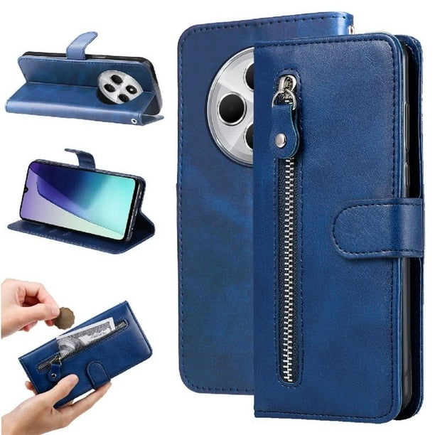 Funda con Cremallera para Xiaomi Redmi 14C 4G, Carcasa Cartera de Cuero PU con Soporte y Tarjetero