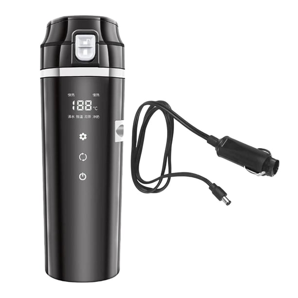 Hervidor de agua para coche de 12V y 24V, taza calefactora, Hervidor eléctrico, caldera de agua caliente para coches de agua con calefacción de leche Negro