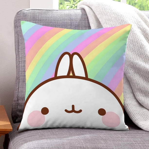 Molang Fundas de almohada de terciopelo con tema, regalos de funda de almohada, decoración para el hogar, cojín de lanzar, regalo de cumpleaños para fans y parejas. 50cm x 50cm.