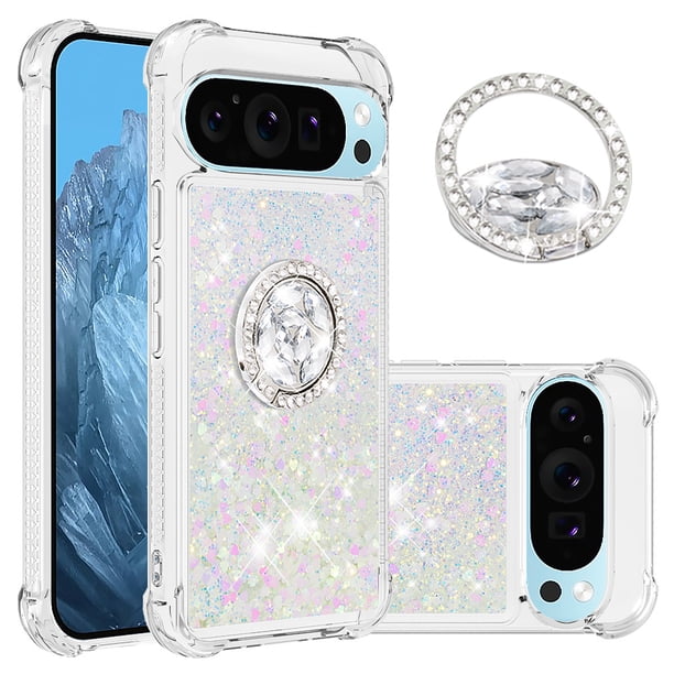 Funda Para Google Pixel 9/9 Pro Con Brillo Líquido, Protección Completa Y Soporte De Anillo Giratorio