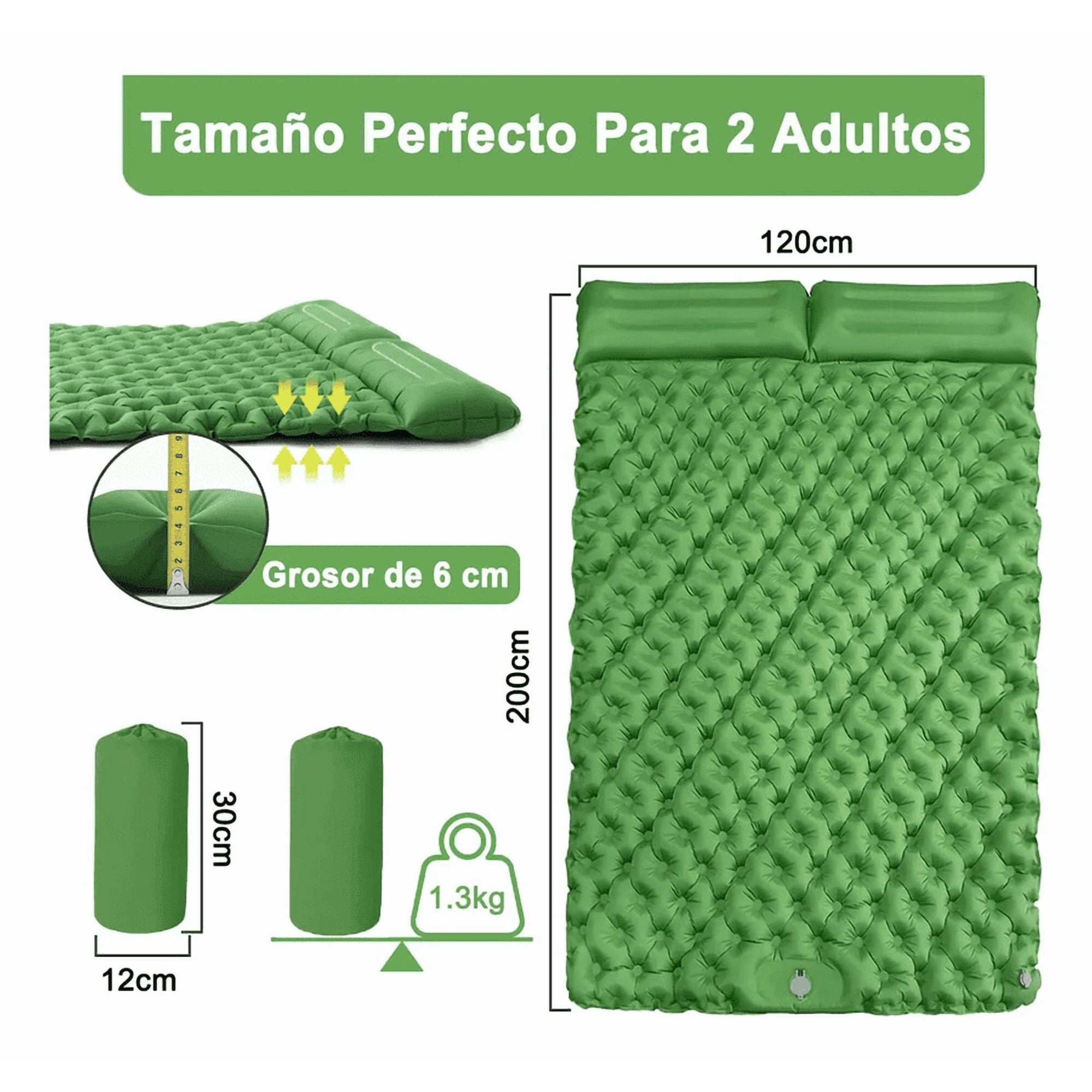 Genérico - Colchoneta Inflable Para Camping Con Bomba De Pie 2 Personas