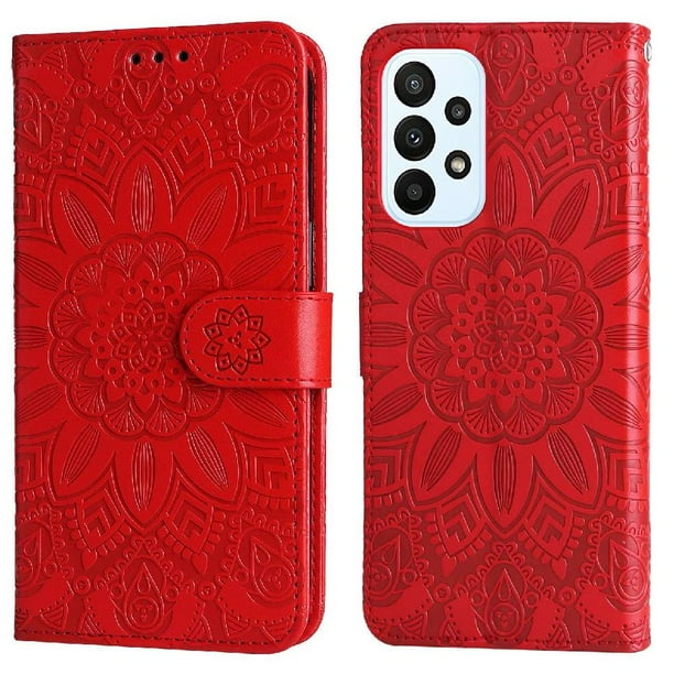 Funda tipo cartera FOXDOCK para Samsung Galaxy A23 4G/5G , diseño girasol en relieve, cuero PU, cierre magnético, soporte y tarjetero