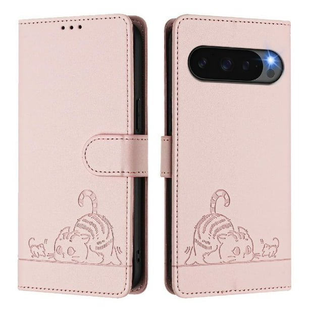 Funda tipo cartera FOXDOCK para Google Pixel 10 Pro 5G con soporte, ranuras, RFID, diseño de gato