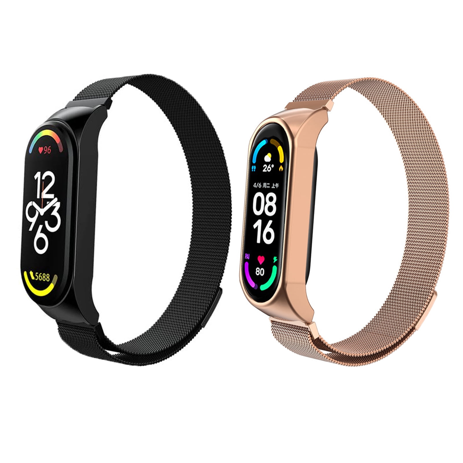 Genérico - Juego De 2 Correas Magnéticas De Metal Para Mi Band 7 6 5 4 3, Pulseras De Reloj Inteligente De Acero Inoxidable Ajustables