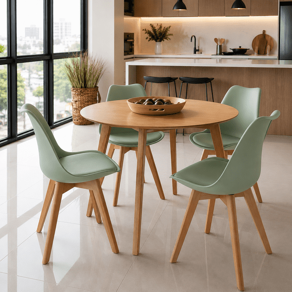 Comedor madera vema con sillas tulip menta