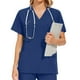thumbnail image 5 of Uniforme de trabajo de enfermería con cuello en V y bolsillo de color sólido europeo y americano para mujer, 5 of 5