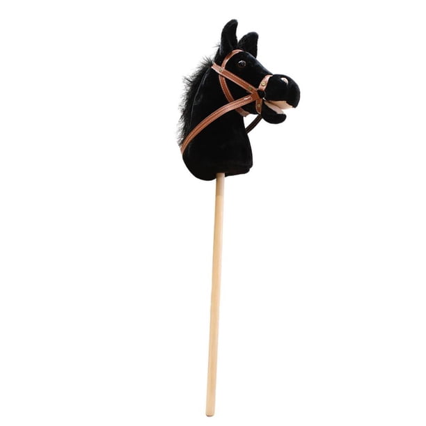 Caballo de madera con palo, juego de simulación, divertido, con efectos de sonido realistas, caballo de juguete para niños y niñas, regalo para niños negro sin rodillo