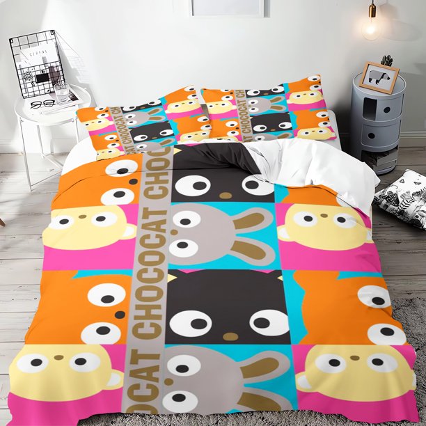 v2100 Bed Sheets CHOCOCAT Quilt Cover Cartoon Anime Duvet Printed Polyester Bedding Twin Size children Gift Various Sizes 3-Piece Bedding Set (1 Duvet Cover + 2 Pillow Shams) Bed Sheets ju2100