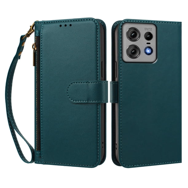 Funda Tipo Billetera para Motorola Moto Edge 50 pro 5G con Soporte y Bolsillo con Cierre Verde