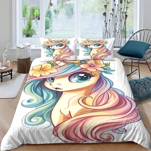 Funda Nórdica De Unicornio Arcoíris Para Niños Y Niñas Estilo Anime Con Estampado 3d Funda Nórdica Con Fundas De Almohada Juego De Ropa De Cama De Microfibra Suave