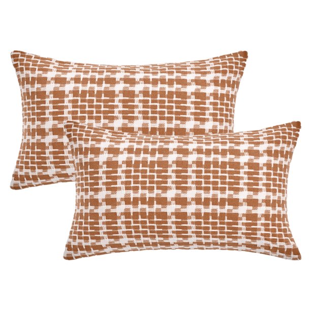 REGALWOVEN Paquete de 2 fundas de cojín decorativas de poliéster y algodón estilo tejido suave para sofá sala de estar sofá marrón 20 x 12 pulgadas