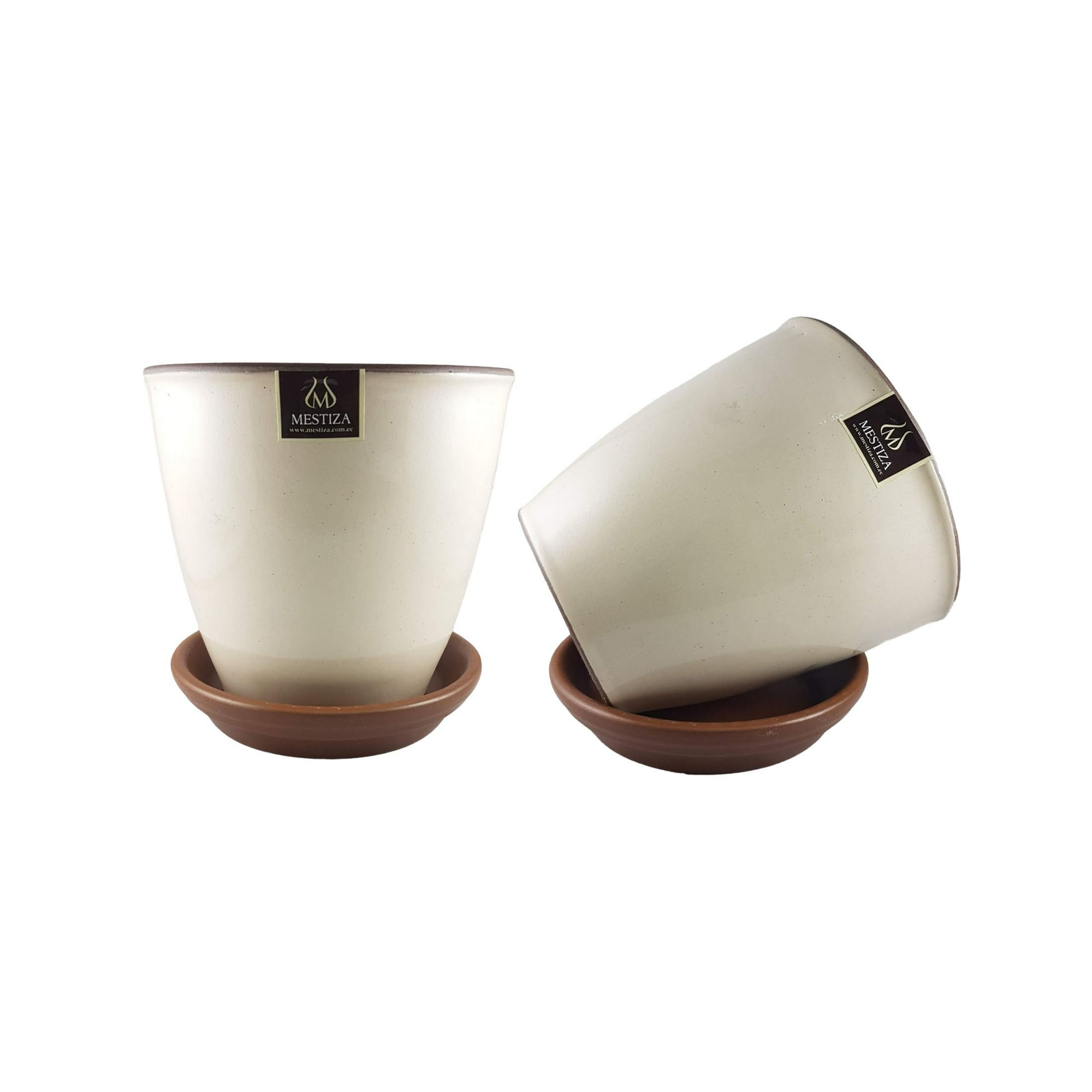 Pottery - Set De 2 Maceta Zafiro 14cm Crema Y Sus Platos