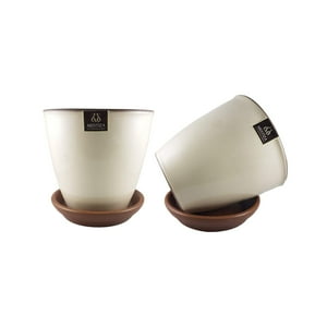 Pottery - Set De 2 Maceta Zafiro 14Cm Crema Y Sus Platos