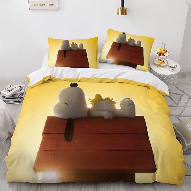 Snoopy Bedding Set, Duvet Cover Pillow Cover 3D Digital Printing, Microfiber Bed Linen For 4-Seasons Bed Sheets