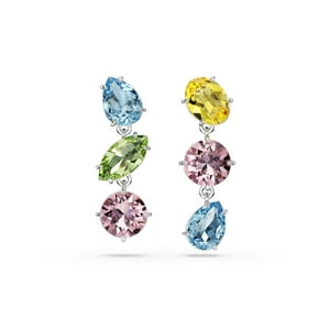 Pendientes Swarovski Gema Drop Asimétricos Multicolores En Rodio
