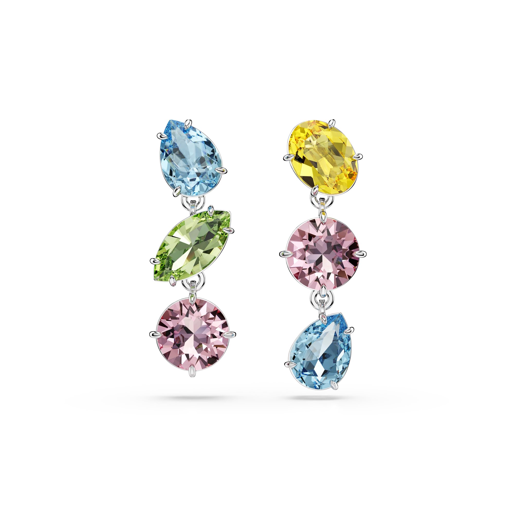 Pendientes Swarovski Gema Drop Asimétricos Multicolores En Rodio