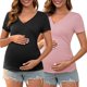 thumbnail image 1 of INSPIRE CHIC Blusa de Maternidad para Mujer de Manga Corta con Cuello en V Cruzado y Fruncido, Imitación de Envoltura para Embarazo y Lactancia, Grande Negro y Rosa, 1 of 6