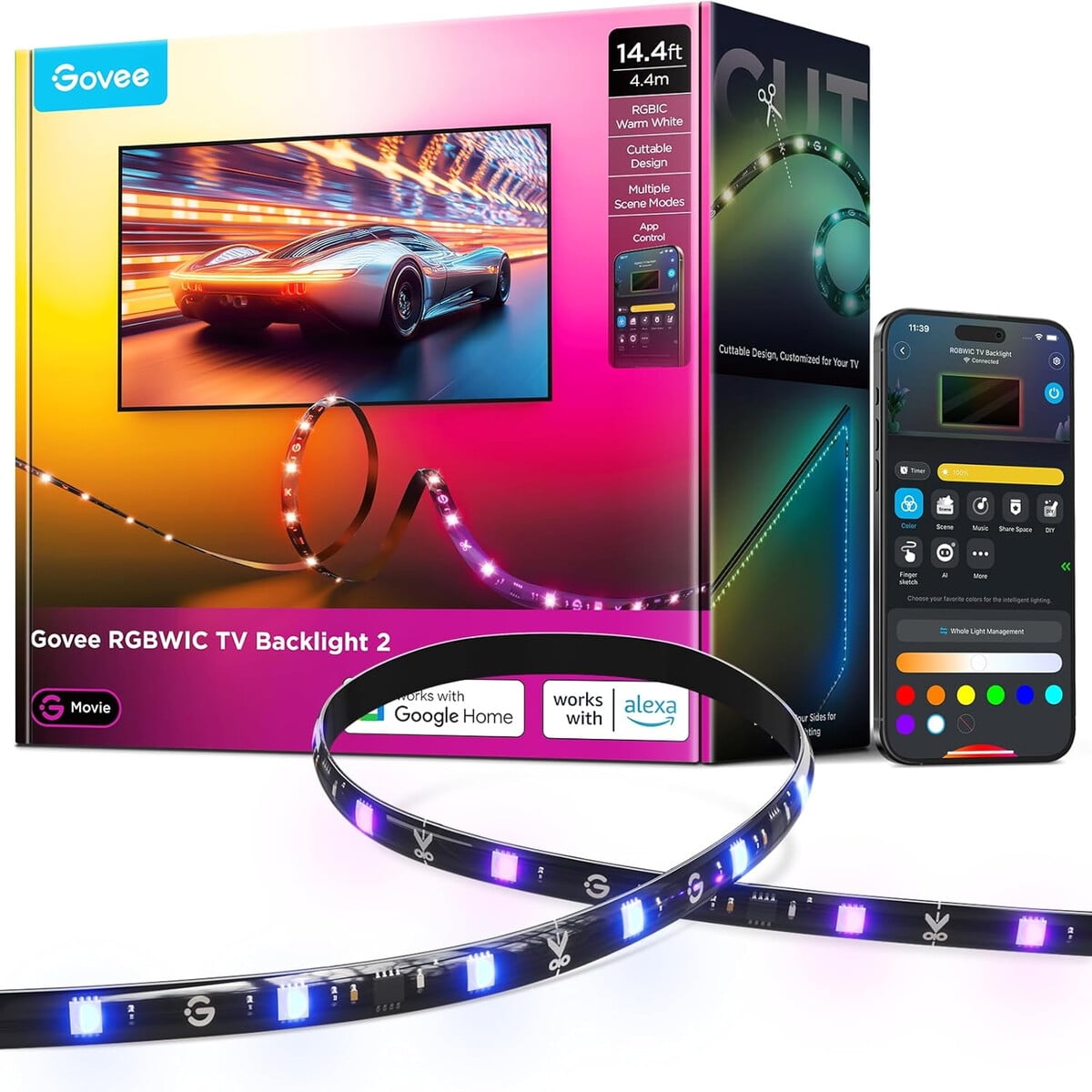 Tira Led Govee Tv Backlight 2 Rgbwic 4.4m Cortable App