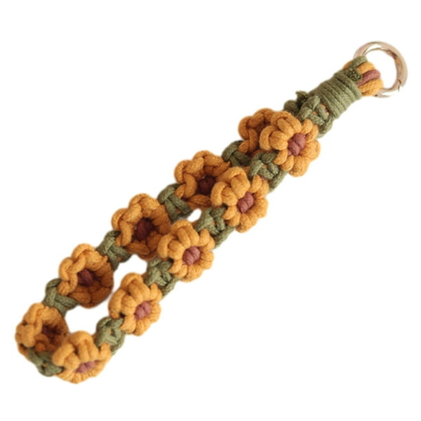 Llavero de muñeca suave con cordón, hecho a mano, con diseño de flores, para mujer