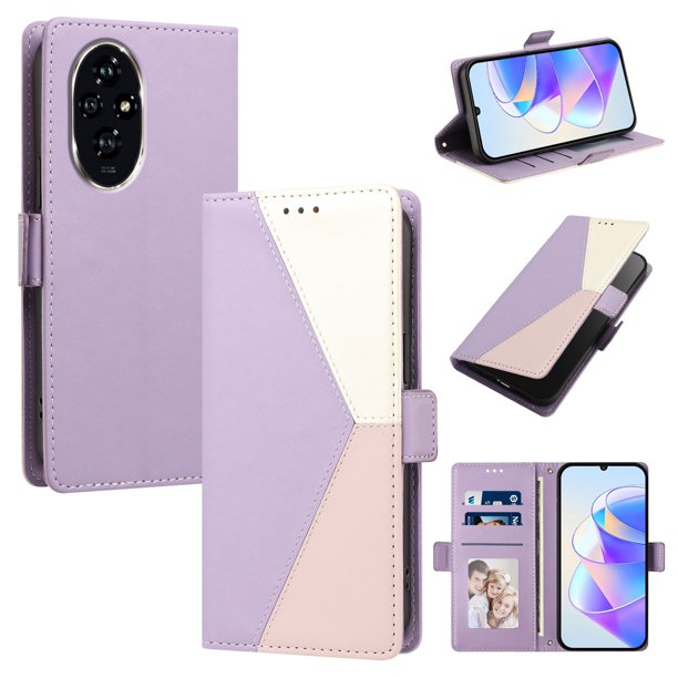 Cartera de PU Tricolor para Honor 200 con Ranuras y Soporte, Morado