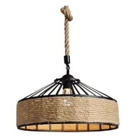 Citohome - Lámpara Colgante 30 Cm Con Cuerda De Cáñamo - Estilo Rústico En Metal Negro