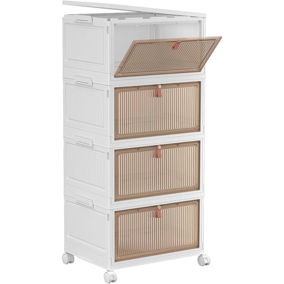 Organizador plástico YFXCVSL de 4 niveles, 28 QT, apilable con ruedas
