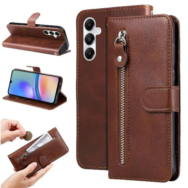 Funda con Cremallera para Samsung Galaxy A05s, Carcasa Cartera de Cuero PU con Soporte y Tarjetero