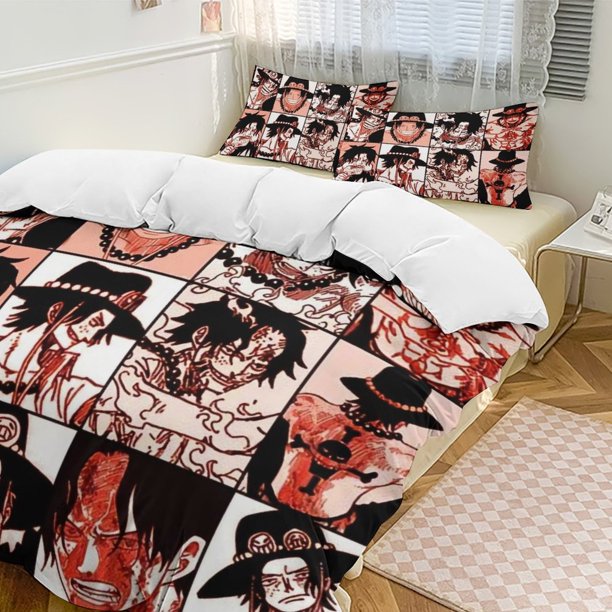 PortgasD Ace Bed Duvet Cover Funny Anime Cartoon Bedding Sets Lightweight 3 Piece Comforter Sets
