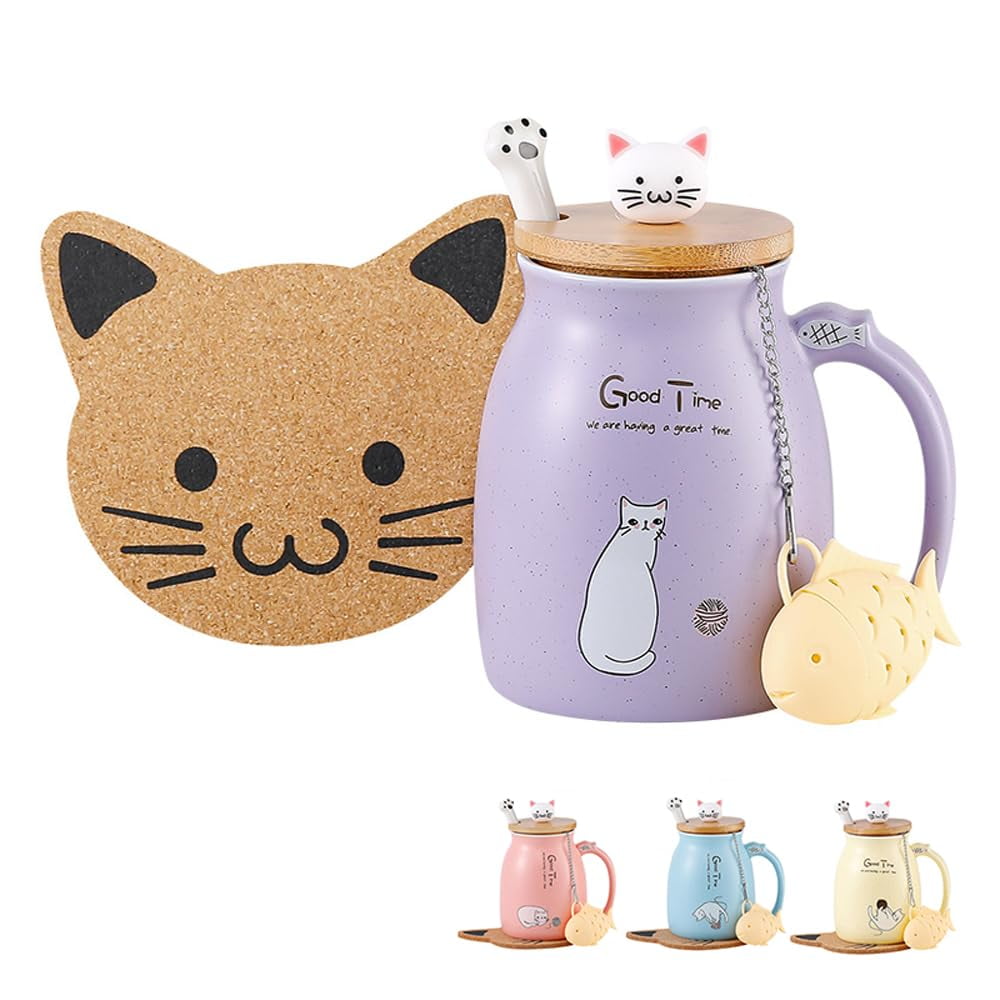 Taza De Café Bignosedeer Cat Kawaii De Cerámica Con Infusor De 380 Ml
