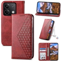 Funda Flip Foxdock Para Xiaomi Redmi Note 13 4G , Estilo Billetera Con Diseño Rombo, Correa De Mano Y Soporte, Uso Diario