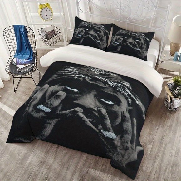 3pcs Two Pac Bandana Hip-Hop Ring Illustration Digital Printing Bed Three-Piece Set
