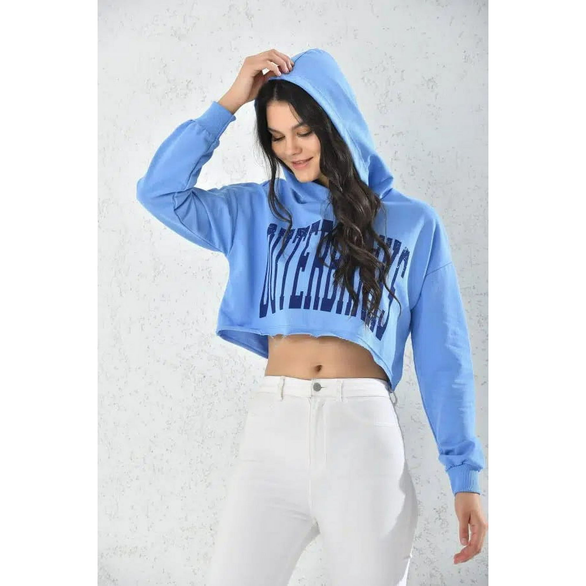 Home Fashion - Poleron Crop Mujer Azul Con Capucha Talla S