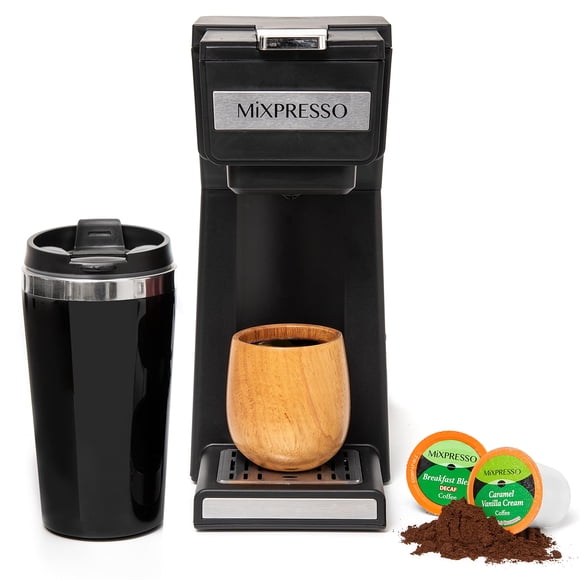 Cafetera Mixpresso de una sola porción con taza de viaje de 414 ml