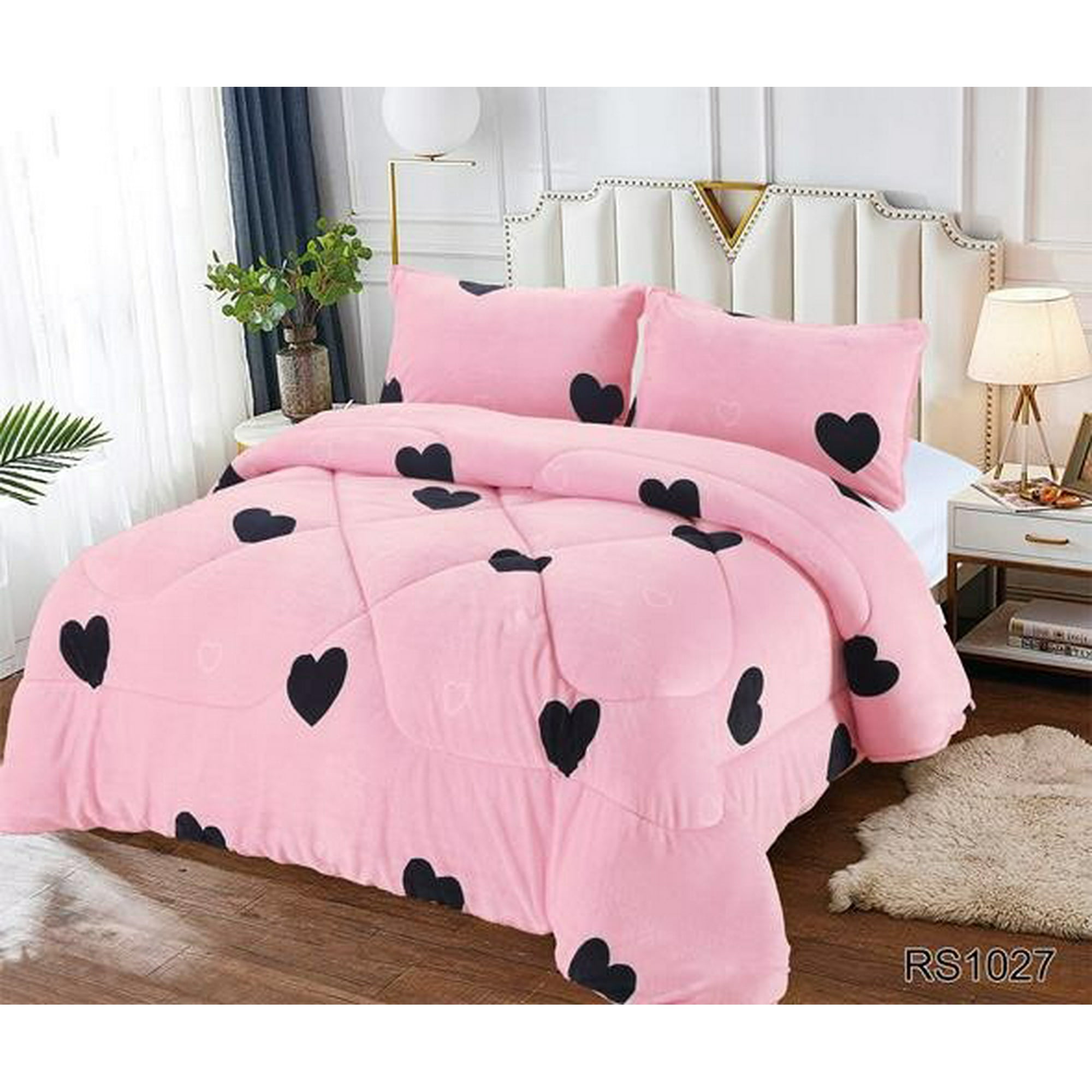 Aladdins Shop - Cobertor De Invierno De Plush Y Chiporro 2 Plazas Rosa Corazones