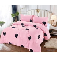 Aladdins Shop - Cobertor De Invierno De Plush Y Chiporro 2 Plazas Rosa Corazones