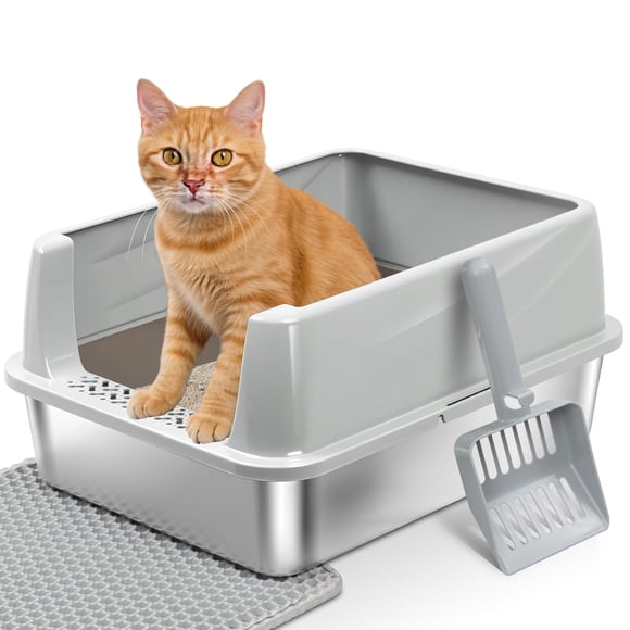 Caja de Arena FUTAM de Acero Inoxidable con Bordes Altos y Pala
