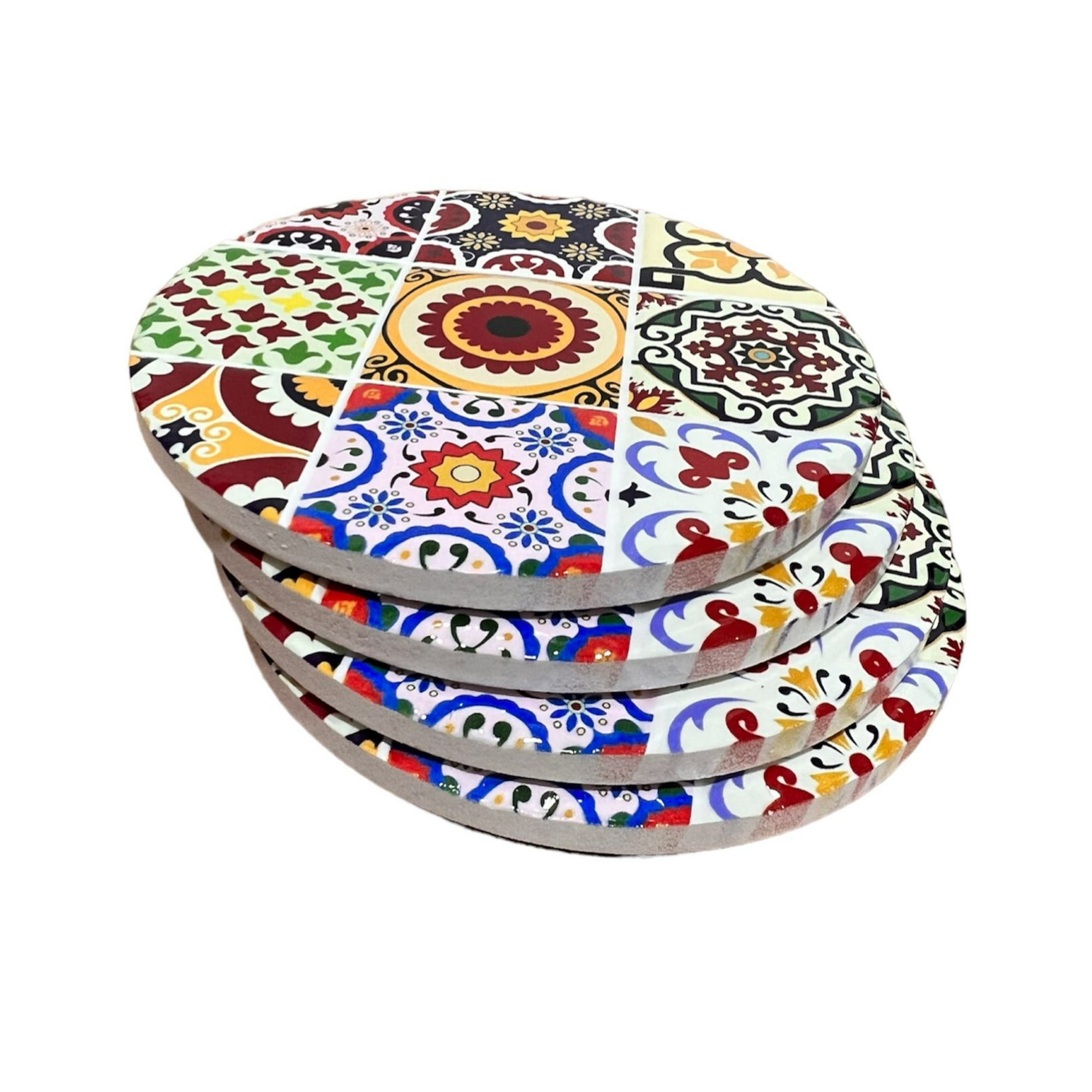 Oem - Set 4 Posavasos Colorido Ceramica Y Corcho 4 Piezas Redondo M3