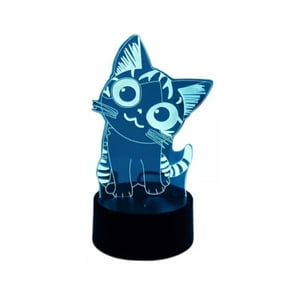 Lelumania - Lampara Ilusion 3D Gatita Chi De 7 Colores, Base Touch