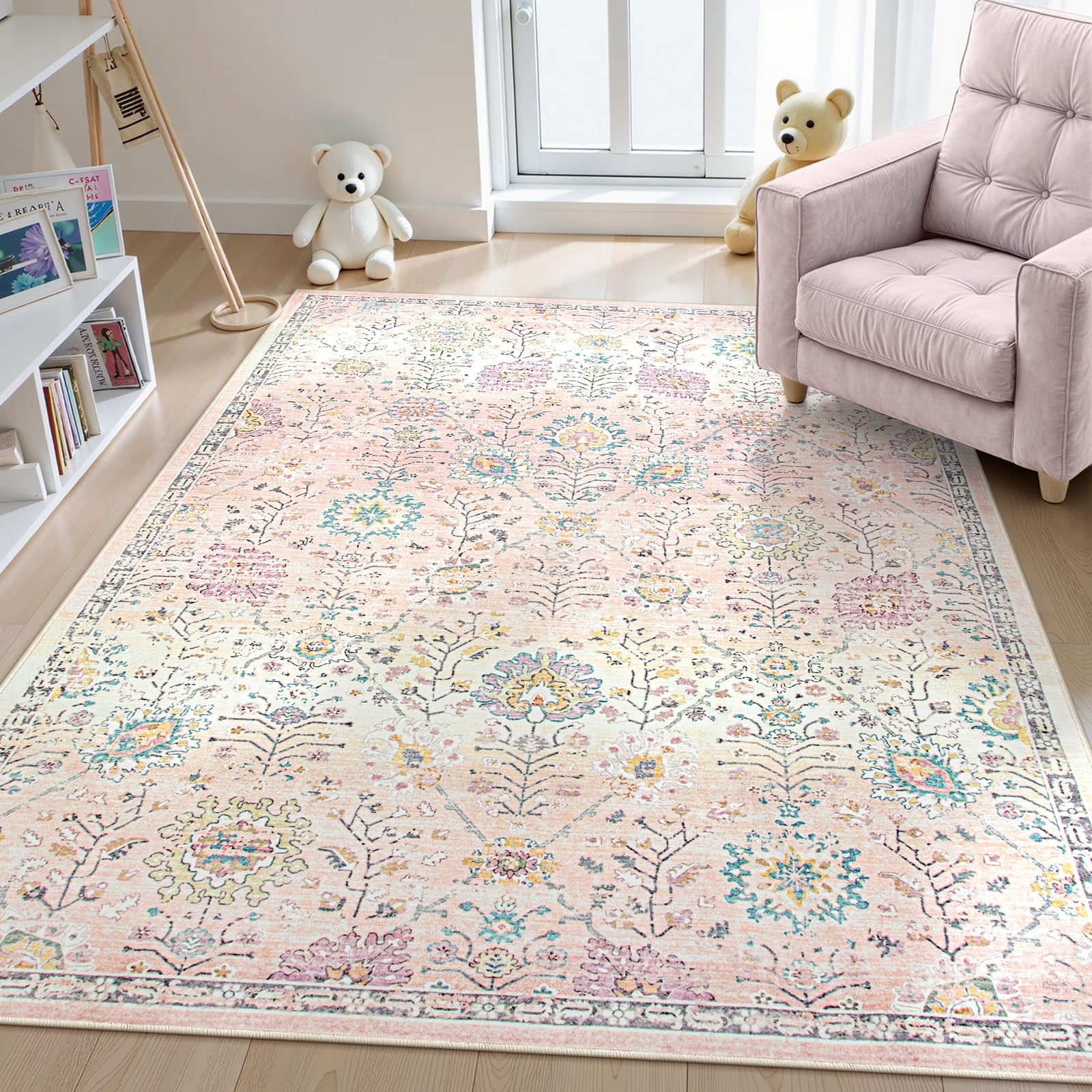 Alfombra Lahome Pink Boho Para Guardería 152 X 213 Cm